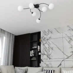 Deckenlampe Vibra, opal/schwarz, Länge 97 cm, Glas, 6-flg.