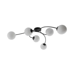Deckenlampe Vibra, opal/schwarz, Länge 97 cm, Glas, 6-flg.
