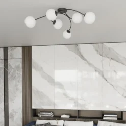 Deckenlampe Vibra, opal/schwarz, Länge 97 cm, Glas, 6-flg.