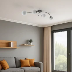 Deckenlampe Vibra, opal/schwarz, Länge 110 cm, Glas, 4-flg.