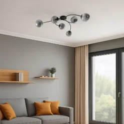 Deckenlampe Vibra, rauchgrau/schwarz, Länge 97 cm, 6-flg.
