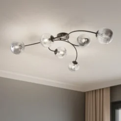 Deckenlampe Vibra, rauchgrau/schwarz, Länge 97 cm, 6-flg.
