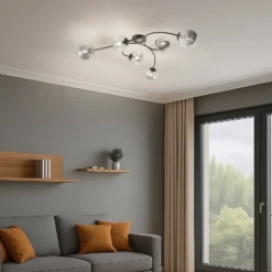 Deckenlampe Vibra, rauchgrau/schwarz, Länge 97 cm, 6-flg.