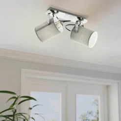 Deckenlampe Villabate mit 2 grauen Textilschirmen