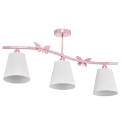 Deckenleuchte Alice, pink, drei weiße Stoffschirme