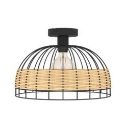 Deckenleuchte Anwick aus Stahl mit Rattangeflecht