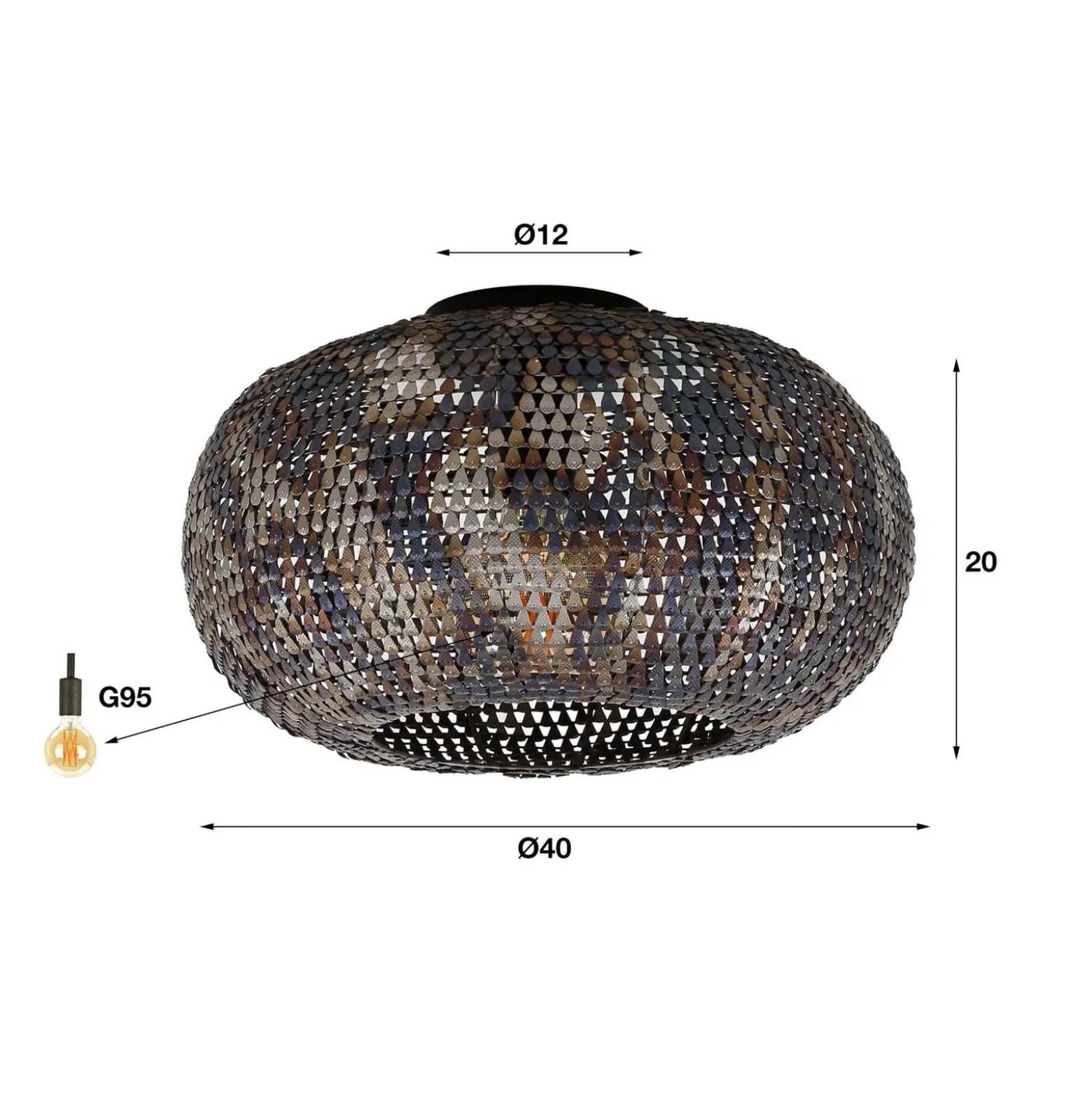 Deckenleuchte Armor, brüniert, Ø 40 cm, Metall