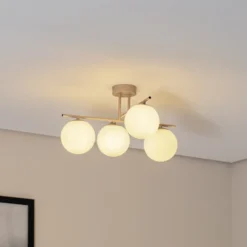 Deckenleuchte Aurora, beige, Ø 50 cm, 4-flammig, Glas, E14