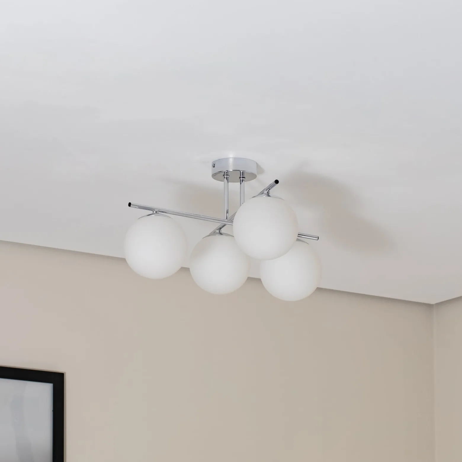 Deckenleuchte Aurora, chrom, Ø 50 cm, 4-flammig, Glas, E14