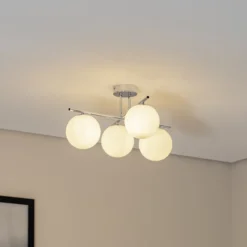 Deckenleuchte Aurora, chrom, Ø 50 cm, 4-flammig, Glas, E14
