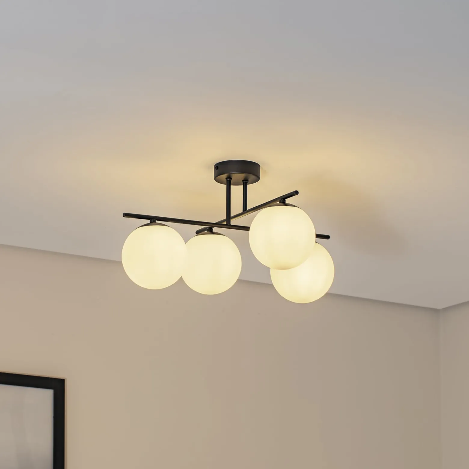 Deckenleuchte Aurora, schwarz, Ø 50 cm, 4-flammig, Glas, E14