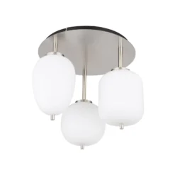 Deckenleuchte Blacky I, nickel/opal, Ø 46 cm, 3-flg., Glas