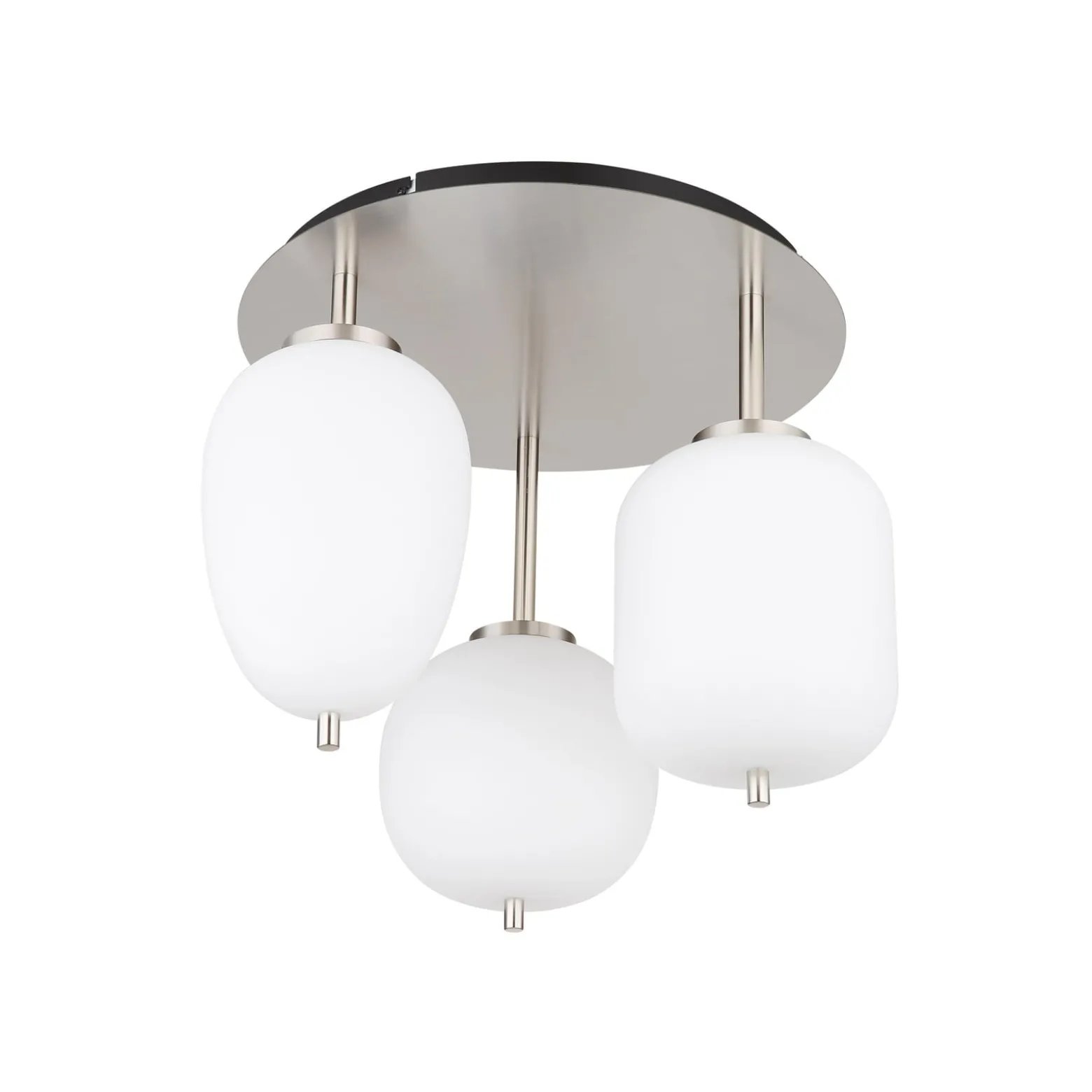 Deckenleuchte Blacky I, nickel/opal, Ø 46 cm, 3-flg., Glas