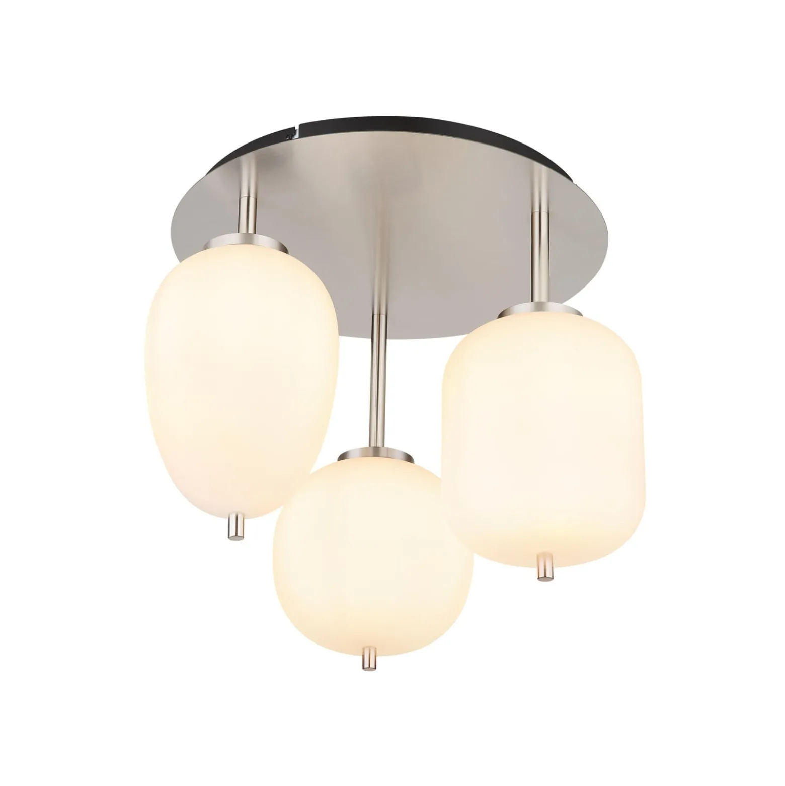 Deckenleuchte Blacky I, nickel/opal, Ø 46 cm, 3-flg., Glas