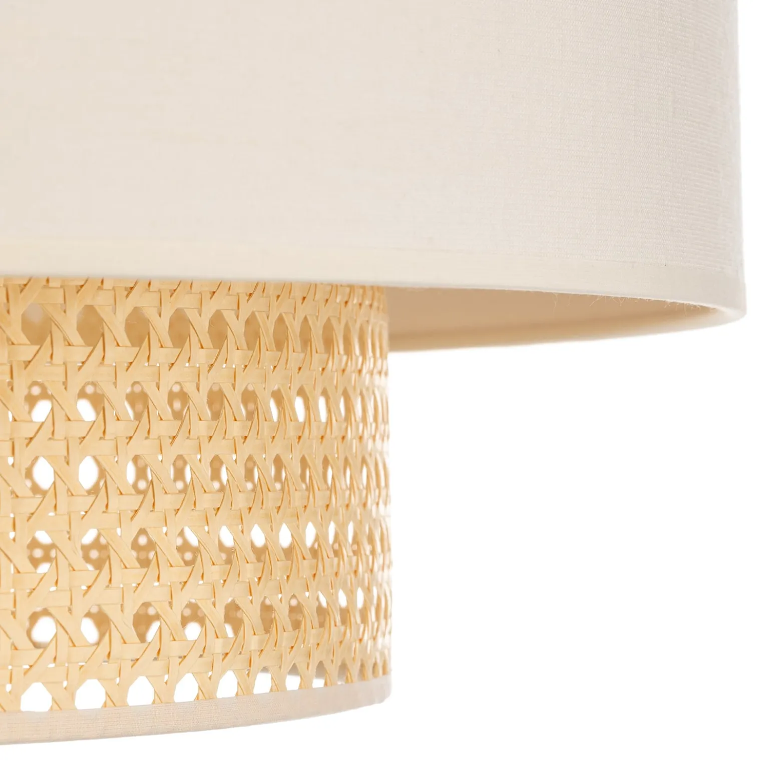 Deckenleuchte Boho, creme/holz, Ø 60 cm, Textil/Rattan
