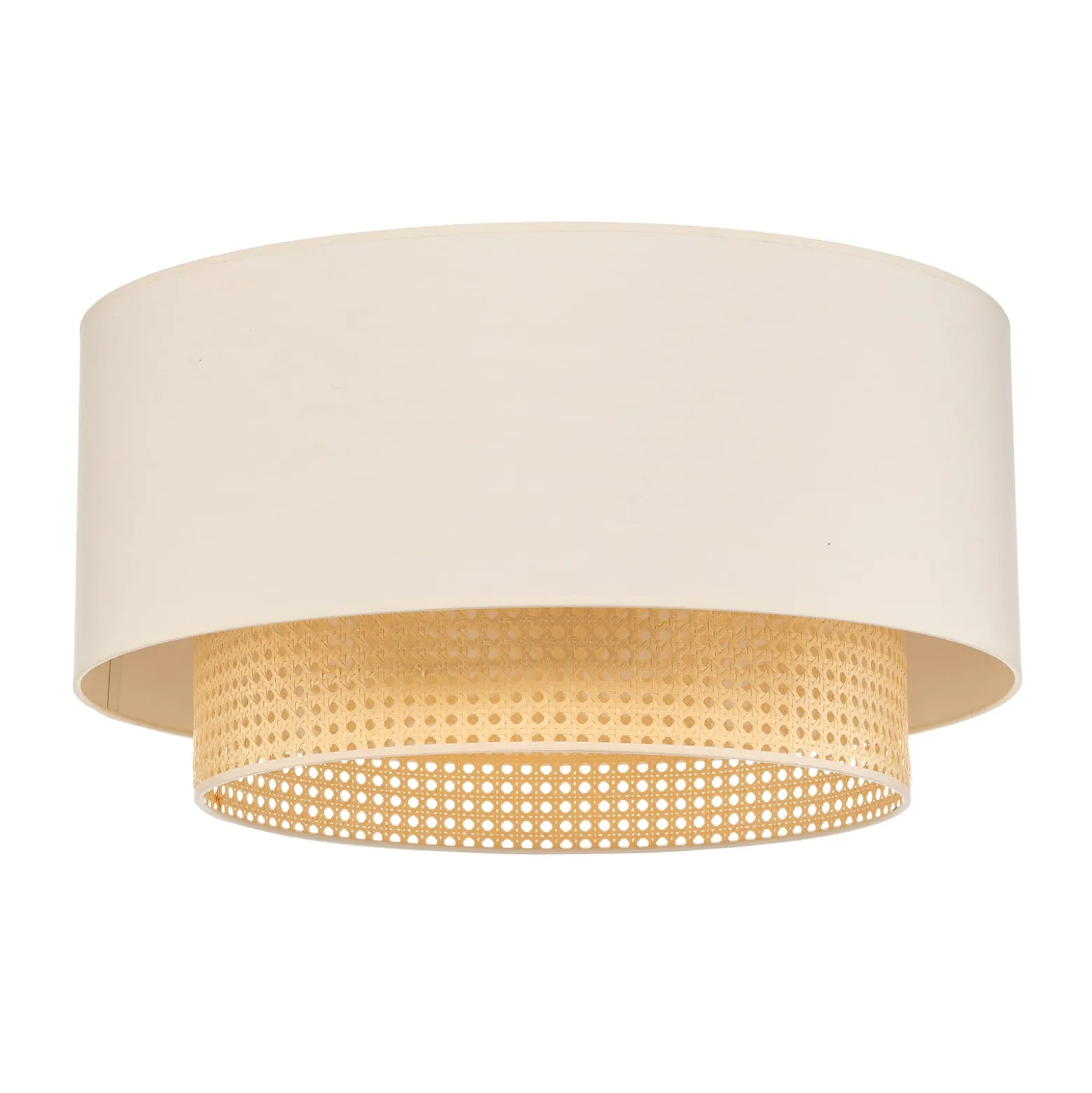 Deckenleuchte Boho, creme/holz, Ø 60 cm, Textil/Rattan