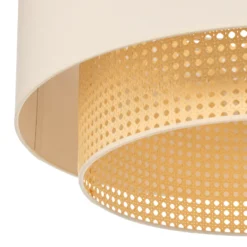 Deckenleuchte Boho, creme/holz, Ø 60 cm, Textil/Rattan