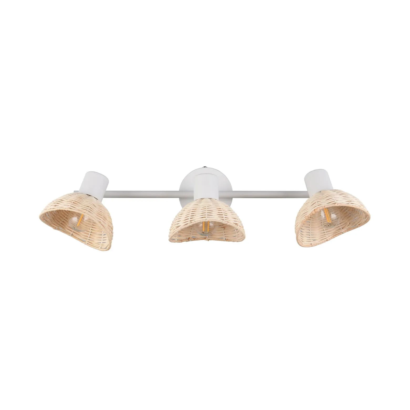 Deckenleuchte Calvi, weiß, Rattan natur, Länge 59 cm, 3-flg.