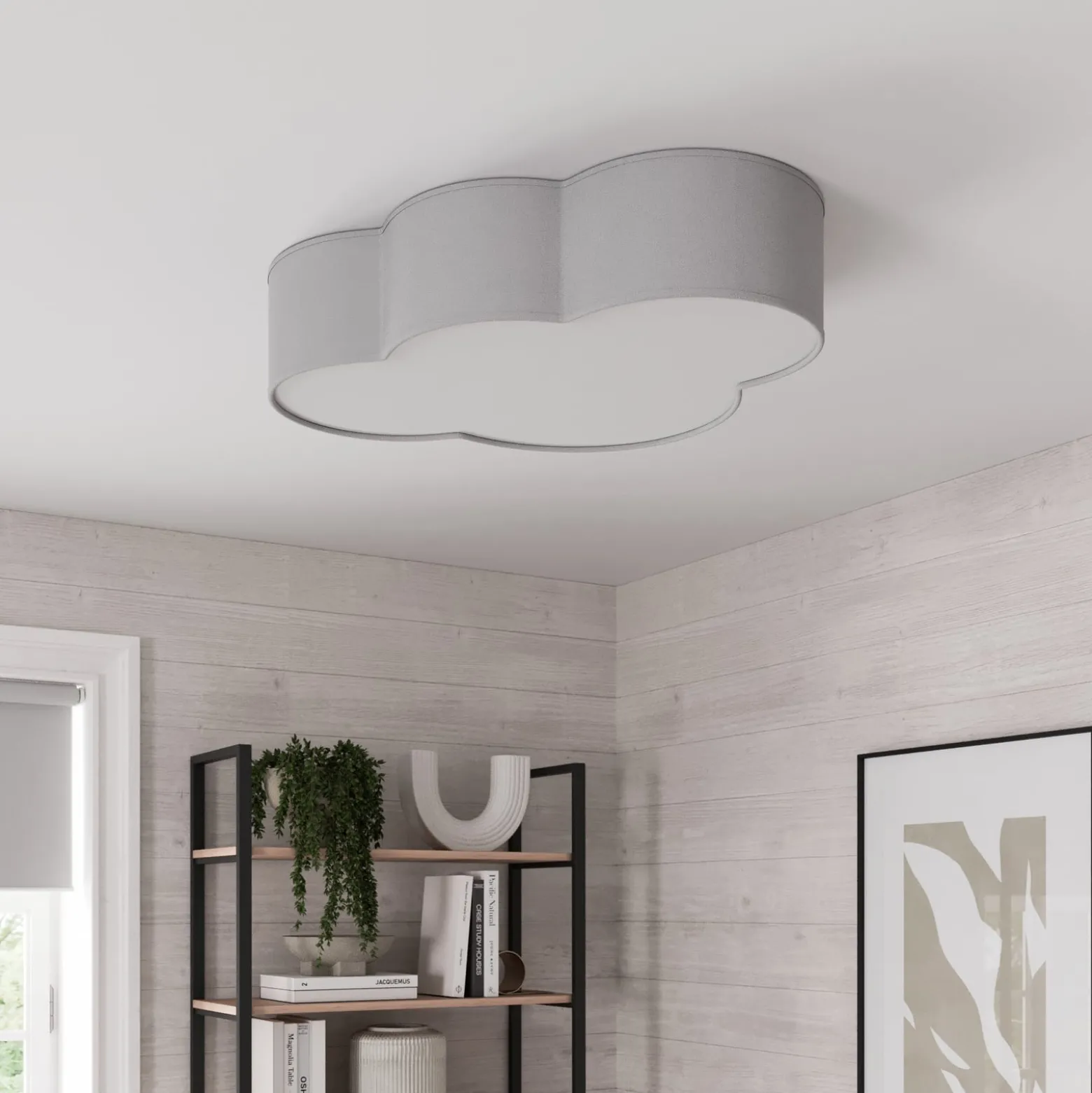 Deckenleuchte Cloud aus Textil, Länge 62 cm, grau