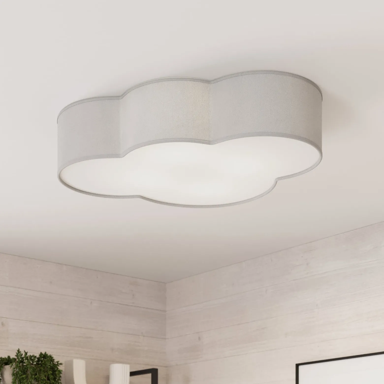 Deckenleuchte Cloud aus Textil, Länge 62 cm, grau