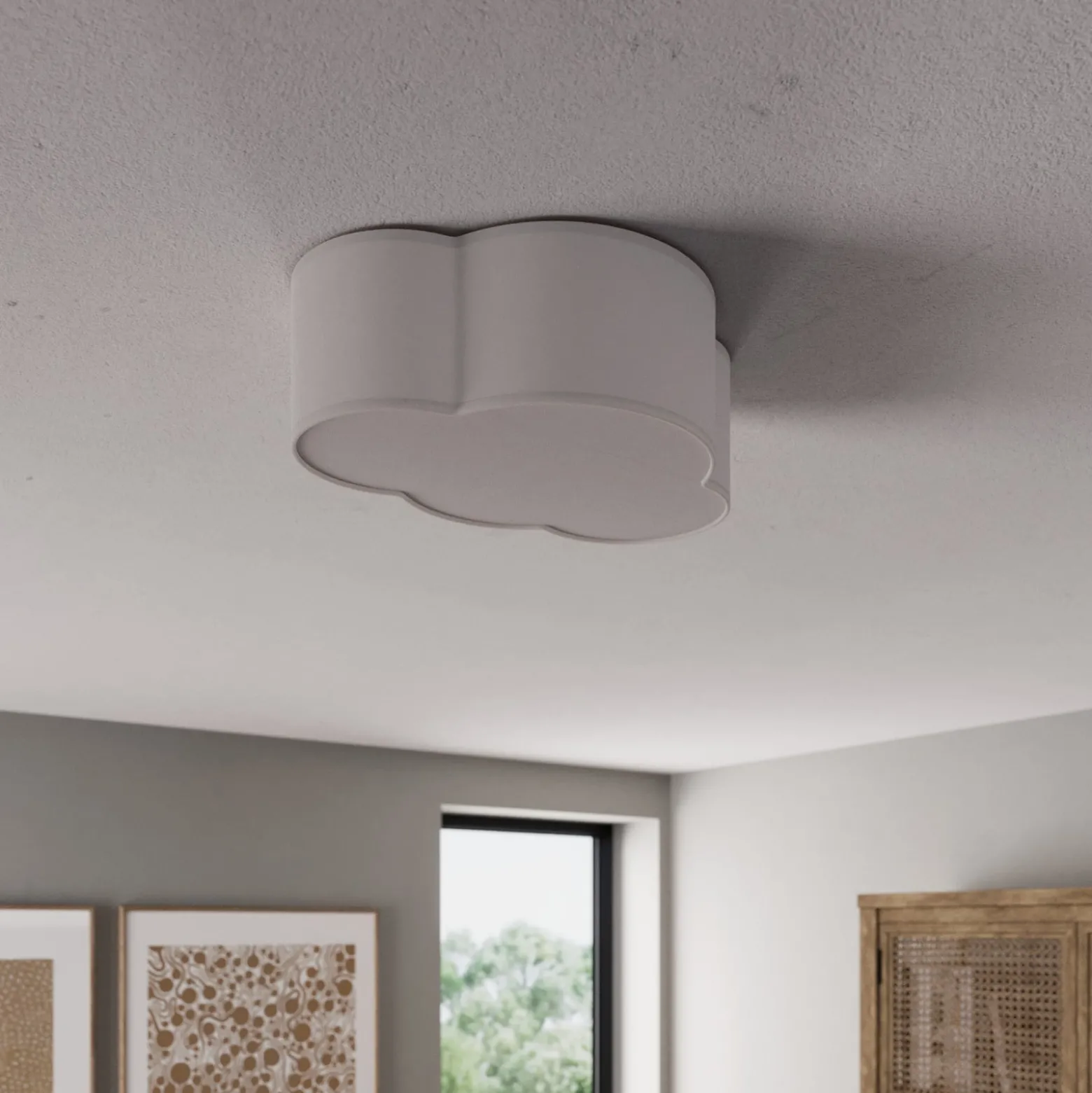 Deckenleuchte Cloud aus Textil, Länge 41 cm, grau
