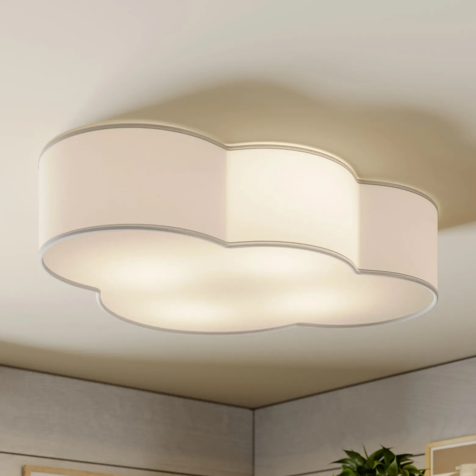 Deckenleuchte Cloud, weiß, Textil, Länge 62 cm, E27, 4-flg.
