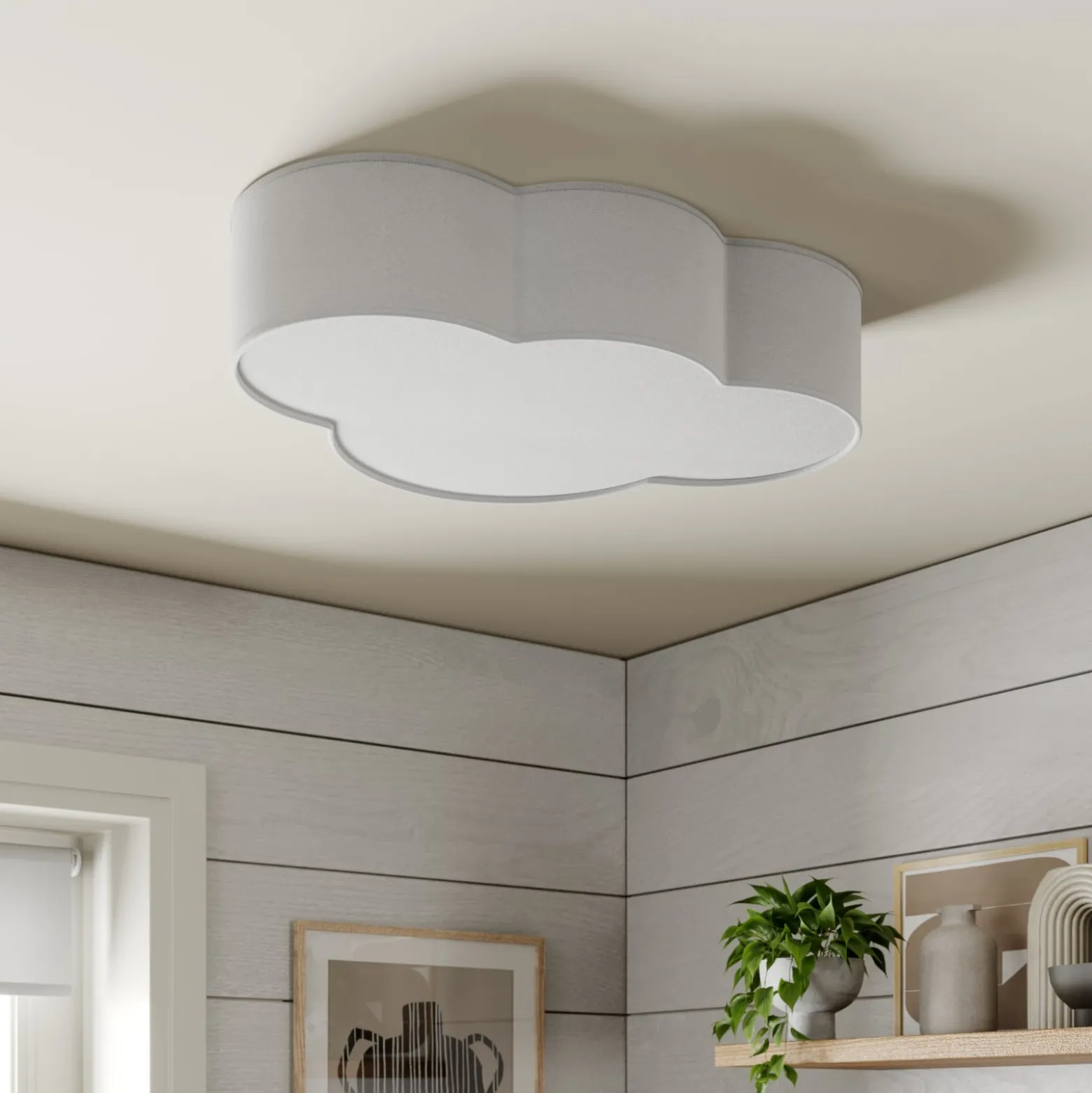Deckenleuchte Cloud, weiß, Textil, Länge 62 cm, E27, 4-flg.