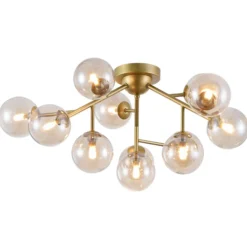 Deckenleuchte Dallas mit 12 Glaskugeln, gold
