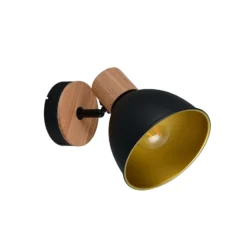 Deckenleuchte Delume, schwarz, Ø 15 cm, 1-flg., Metall/Holz