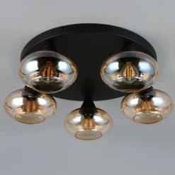 Deckenleuchte Divina, amberfarbig, Ø 49 cm, 5-flammig, Glas