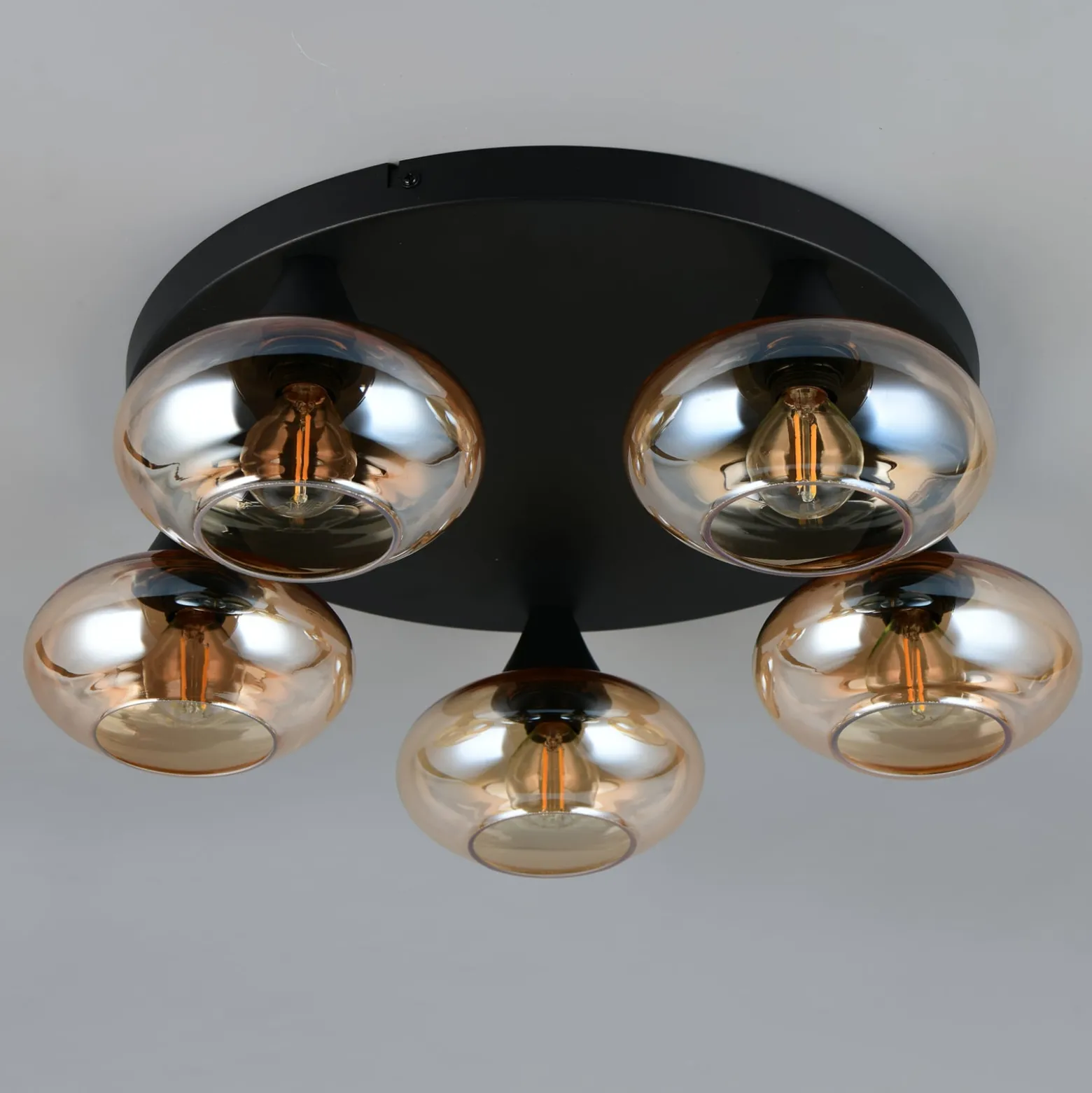 Deckenleuchte Divina, amberfarbig, Ø 49 cm, 5-flammig, Glas