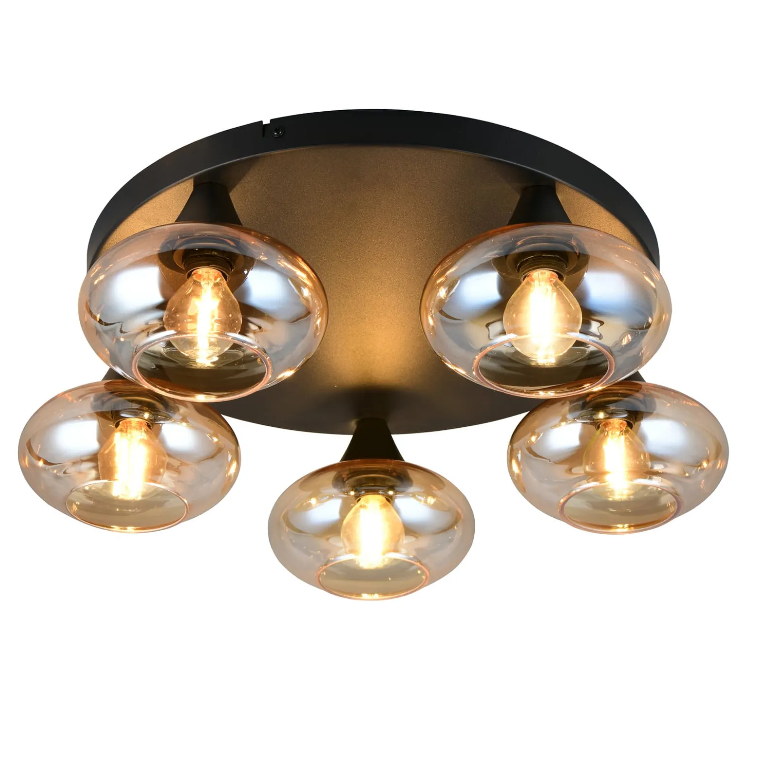 Deckenleuchte Divina, amberfarbig, Ø 49 cm, 5-flammig, Glas
