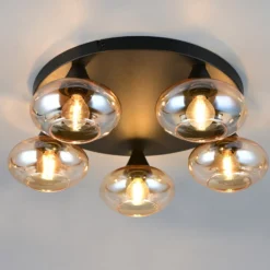 Deckenleuchte Divina, amberfarbig, Ø 49 cm, 5-flammig, Glas
