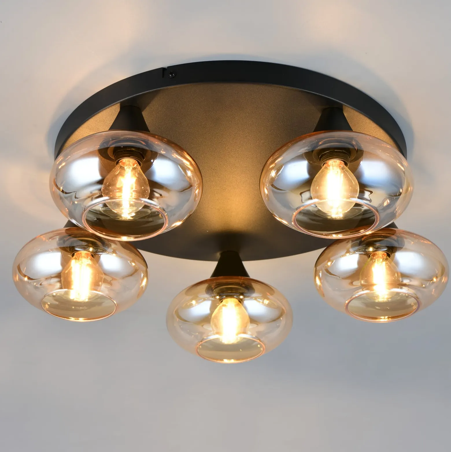 Deckenleuchte Divina, amberfarbig, Ø 49 cm, 5-flammig, Glas