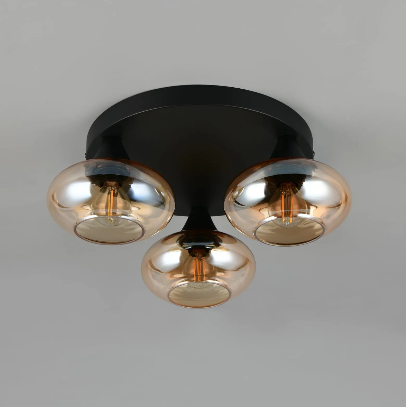Deckenleuchte Divina, amberfarbig, Ø 39 cm, 3-flammig, Glas
