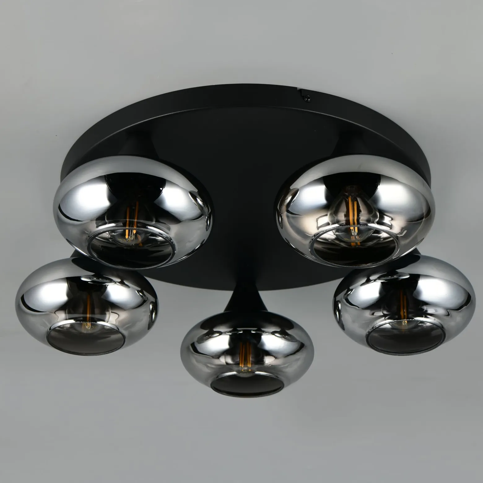 Deckenleuchte Divina, rauchfarbig, Ø 49 cm, 5-flammig, Glas