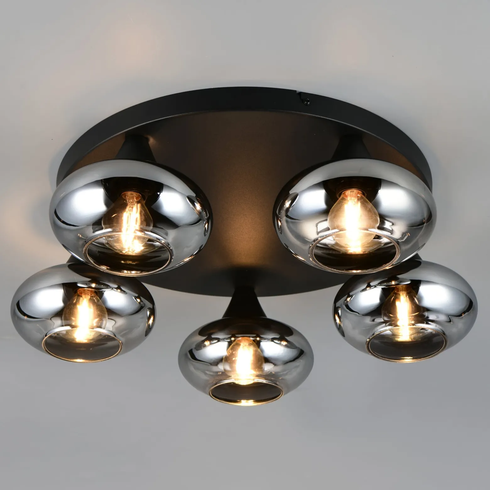 Deckenleuchte Divina, rauchfarbig, Ø 49 cm, 5-flammig, Glas