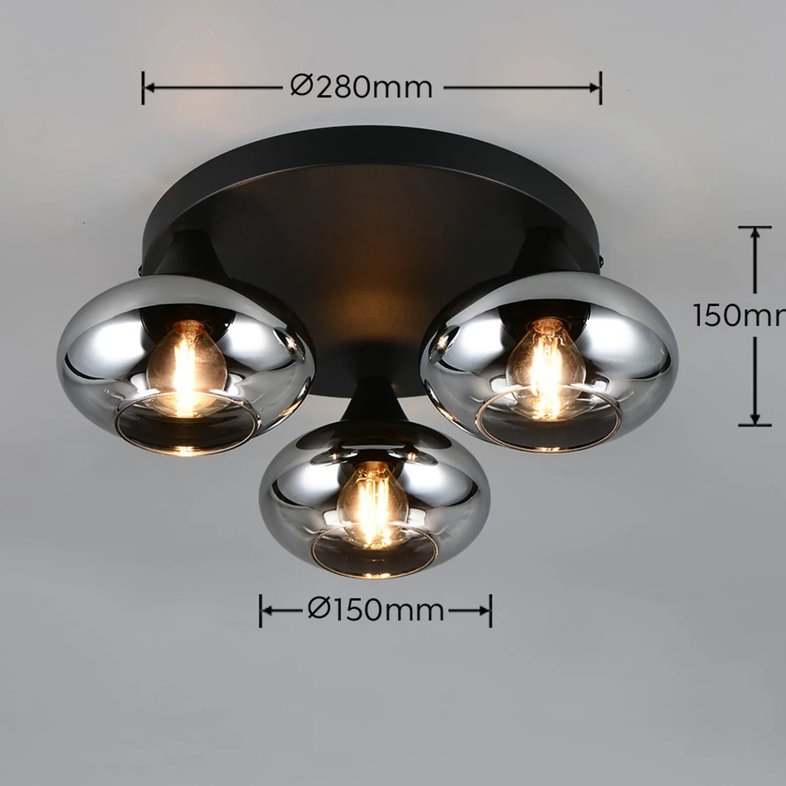 Deckenleuchte Divina, rauchfarbig, Ø 39 cm, 3-flammig, Glas
