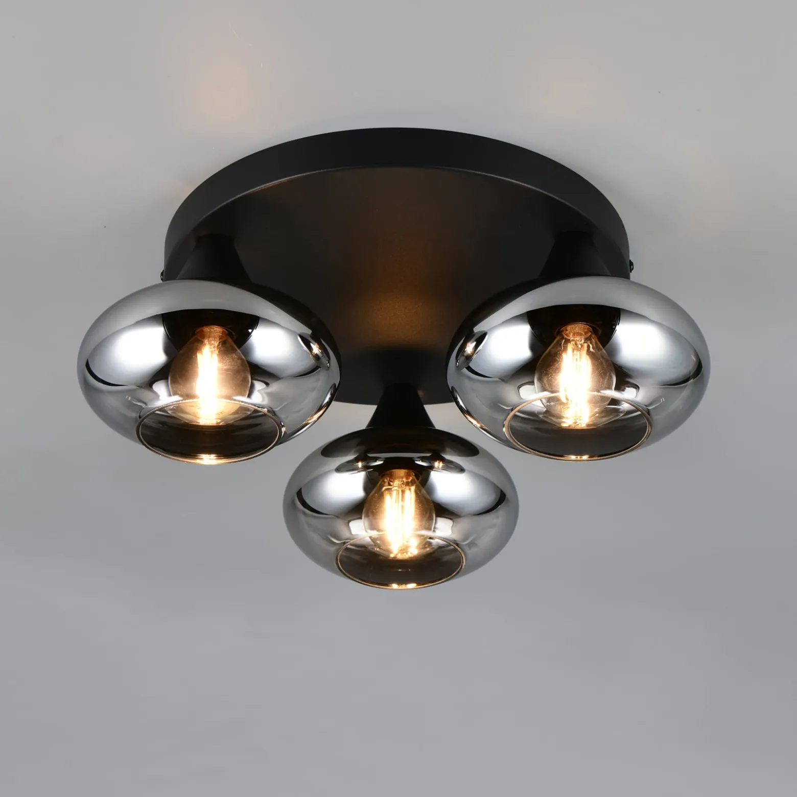 Deckenleuchte Divina, rauchfarbig, Ø 39 cm, 3-flammig, Glas