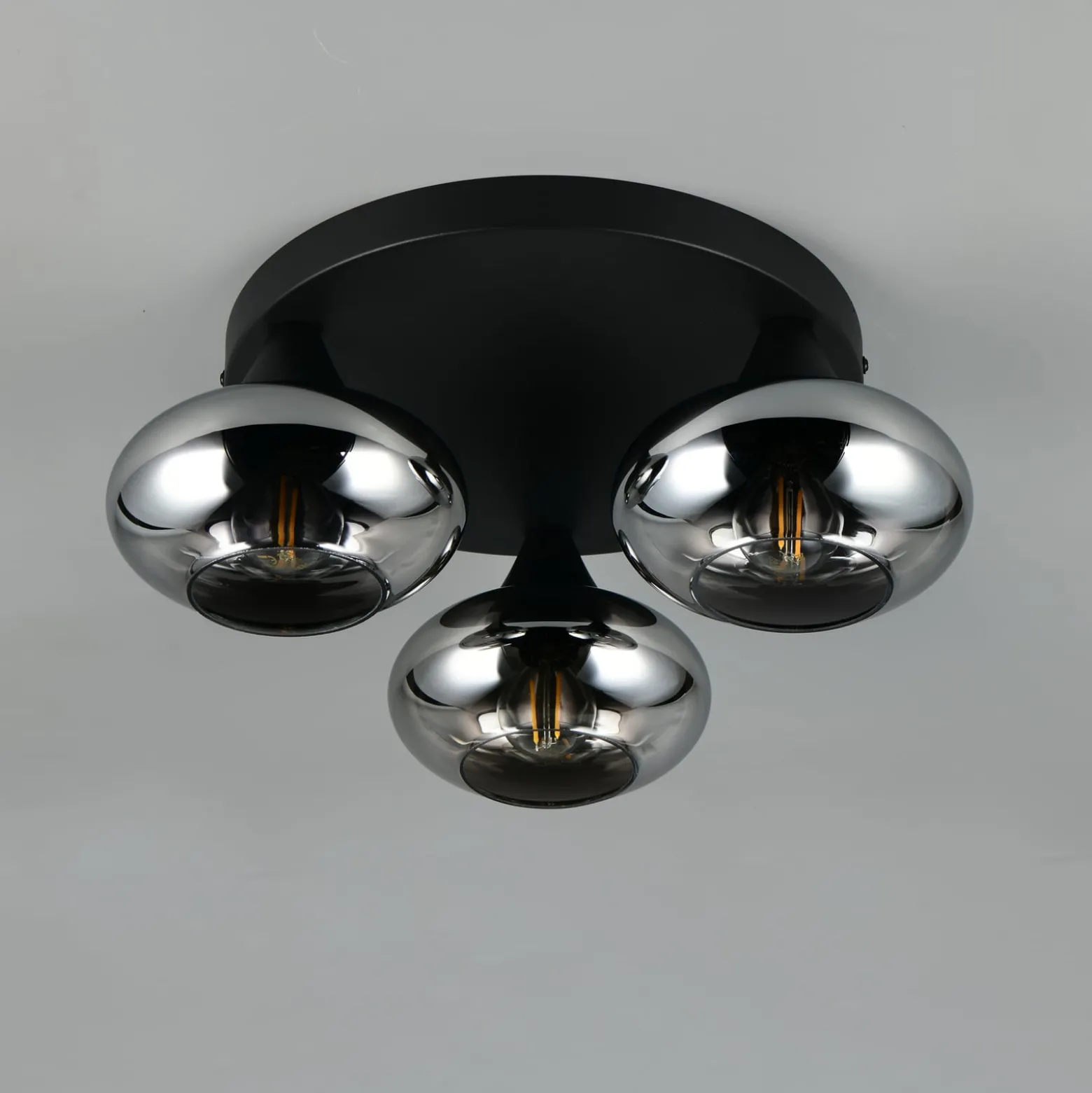 Deckenleuchte Divina, rauchfarbig, Ø 39 cm, 3-flammig, Glas