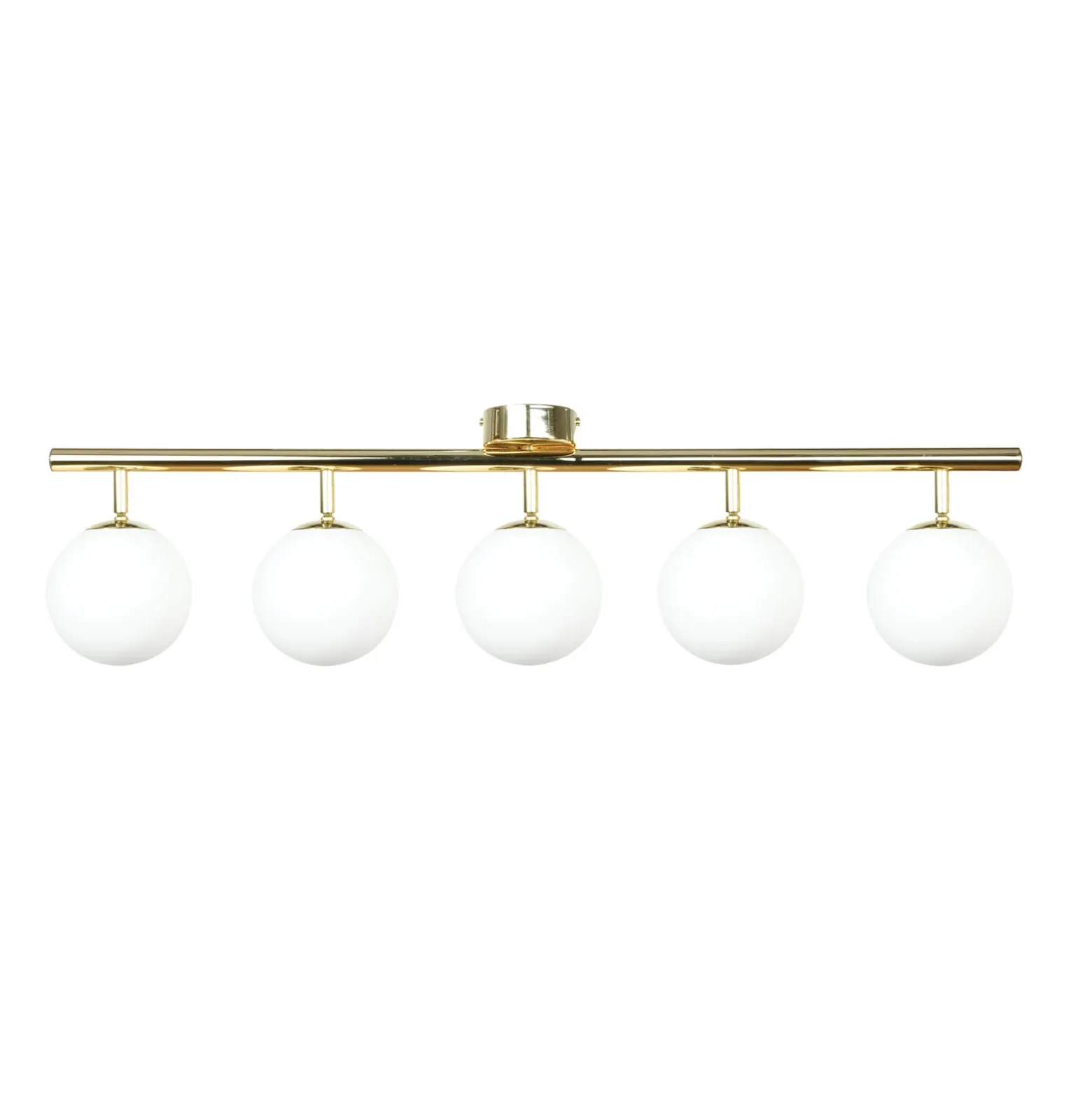 Deckenleuchte Drum, goldfarben, Glas, Länge 80 cm, 5-flammig