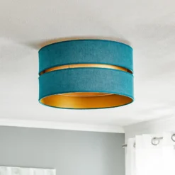 Deckenleuchte Duo aus Textil, türkis/gold, Ø40cm