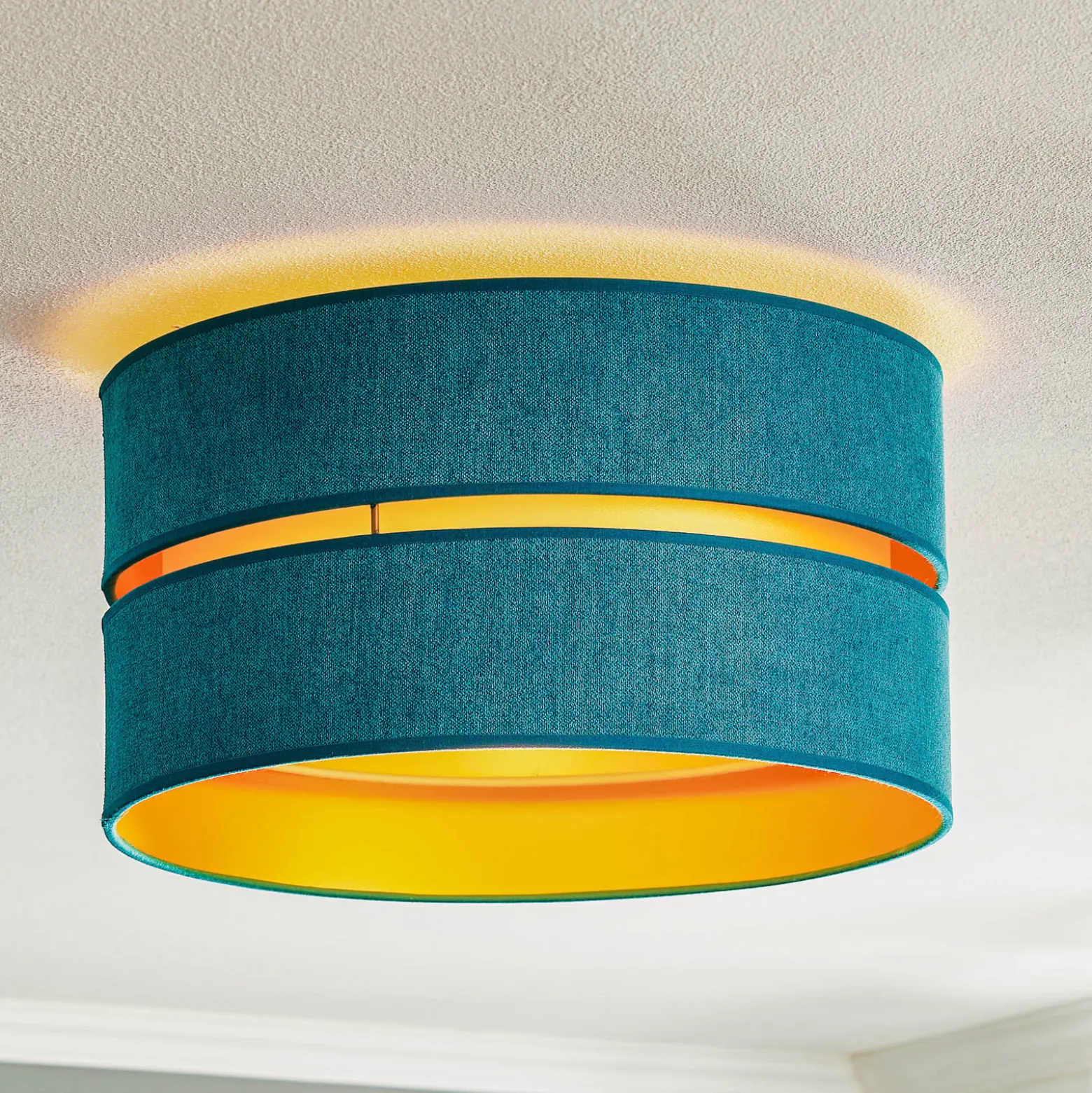 Deckenleuchte Duo aus Textil, türkis/gold, Ø40cm