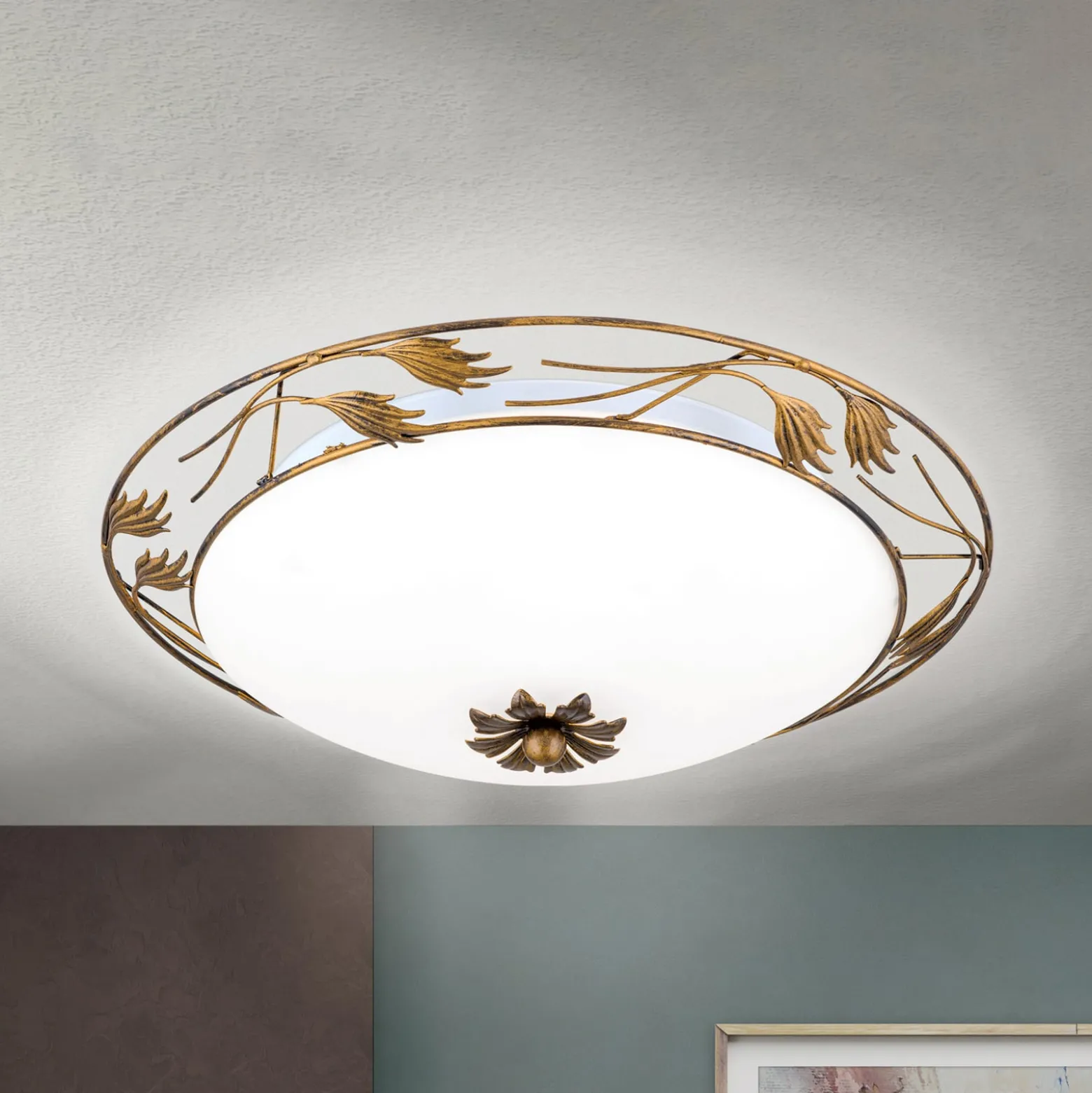 Deckenleuchte Fleur, gold antik, Ø 50cm
