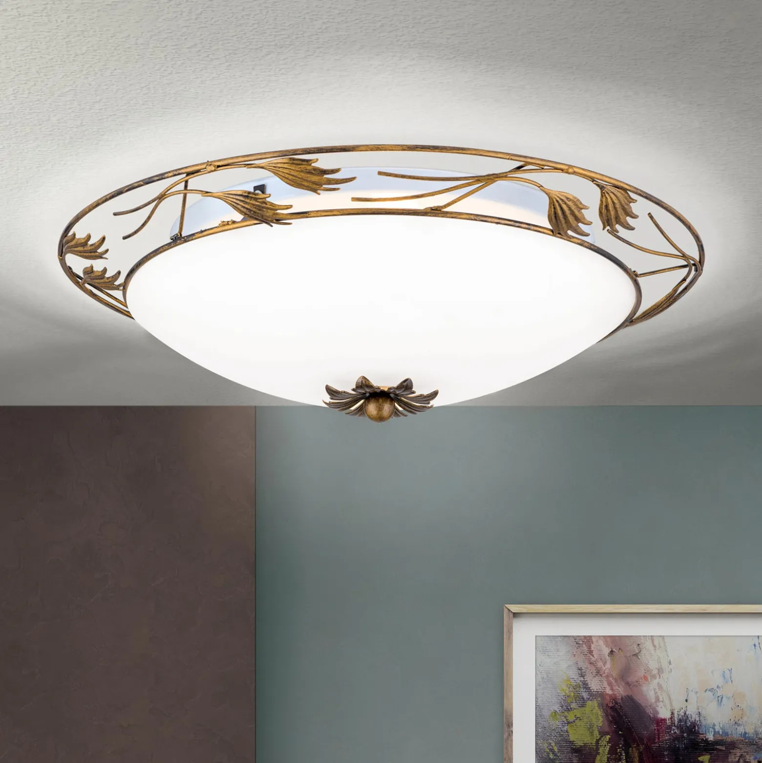 Deckenleuchte Fleur, gold antik, Ø 50cm