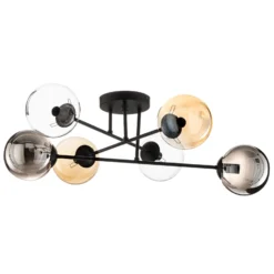 Deckenleuchte Glassy, schwarz, grafit/amber/klar, 6-flg.