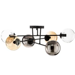 Deckenleuchte Glassy, schwarz, grafit/amber/klar, 6-flg.