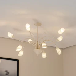 Deckenleuchte Gloriosa, Glas, creme, 10-flammig