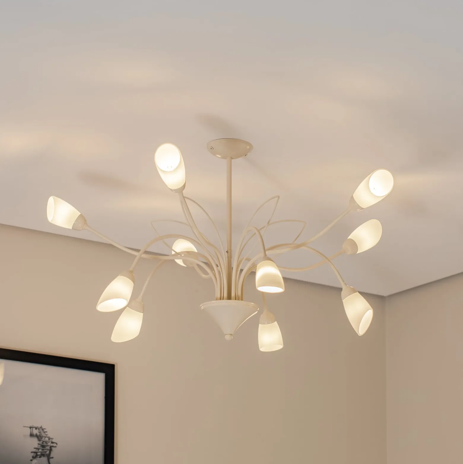 Deckenleuchte Gloriosa, Glas, creme, 10-flammig