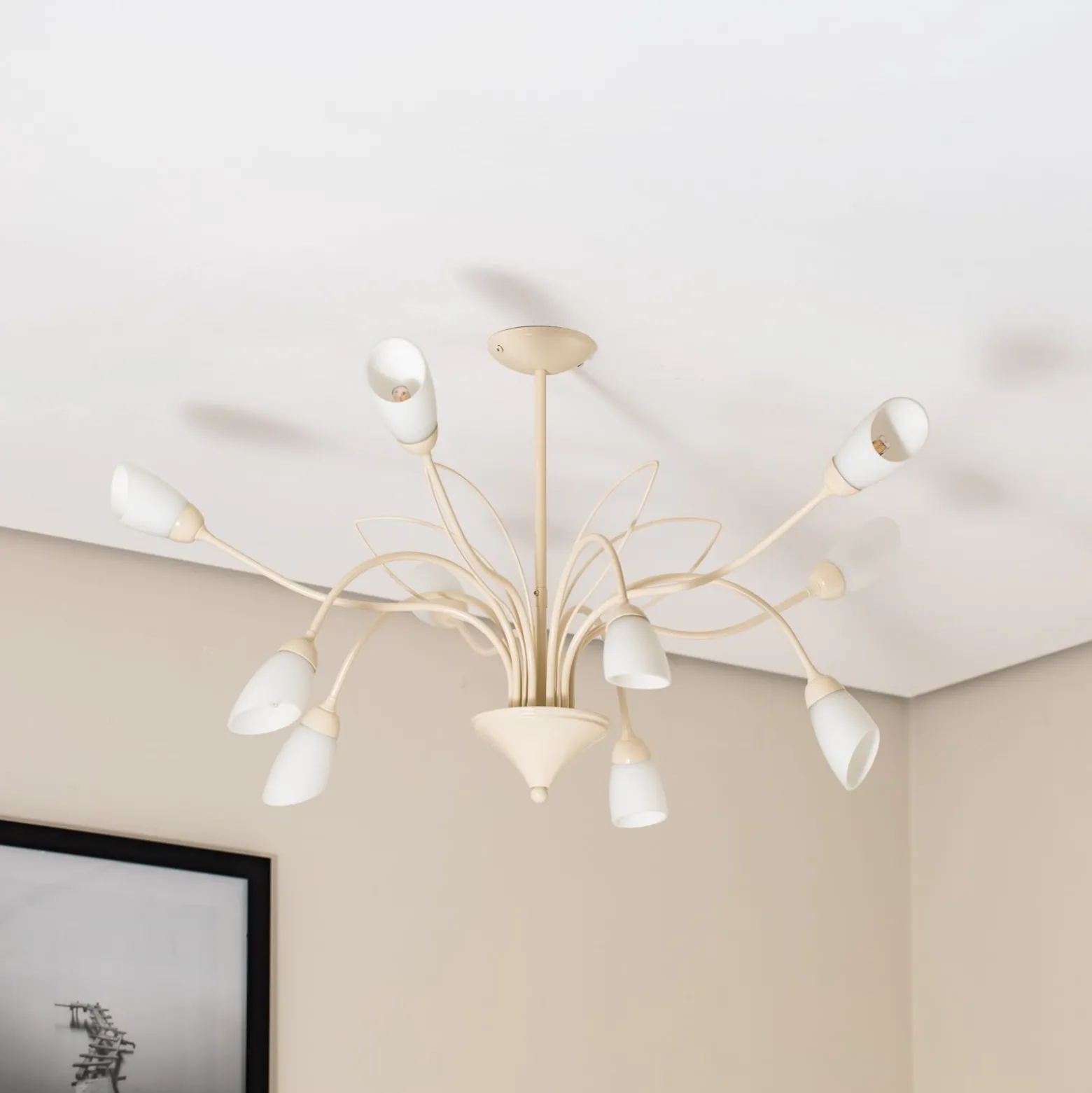 Deckenleuchte Gloriosa, Glas, creme, 10-flammig